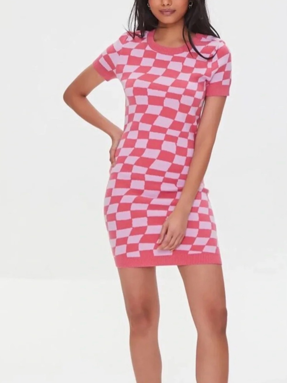 Forever 21 Checkered Mini Dress in Pink & White Size Medium